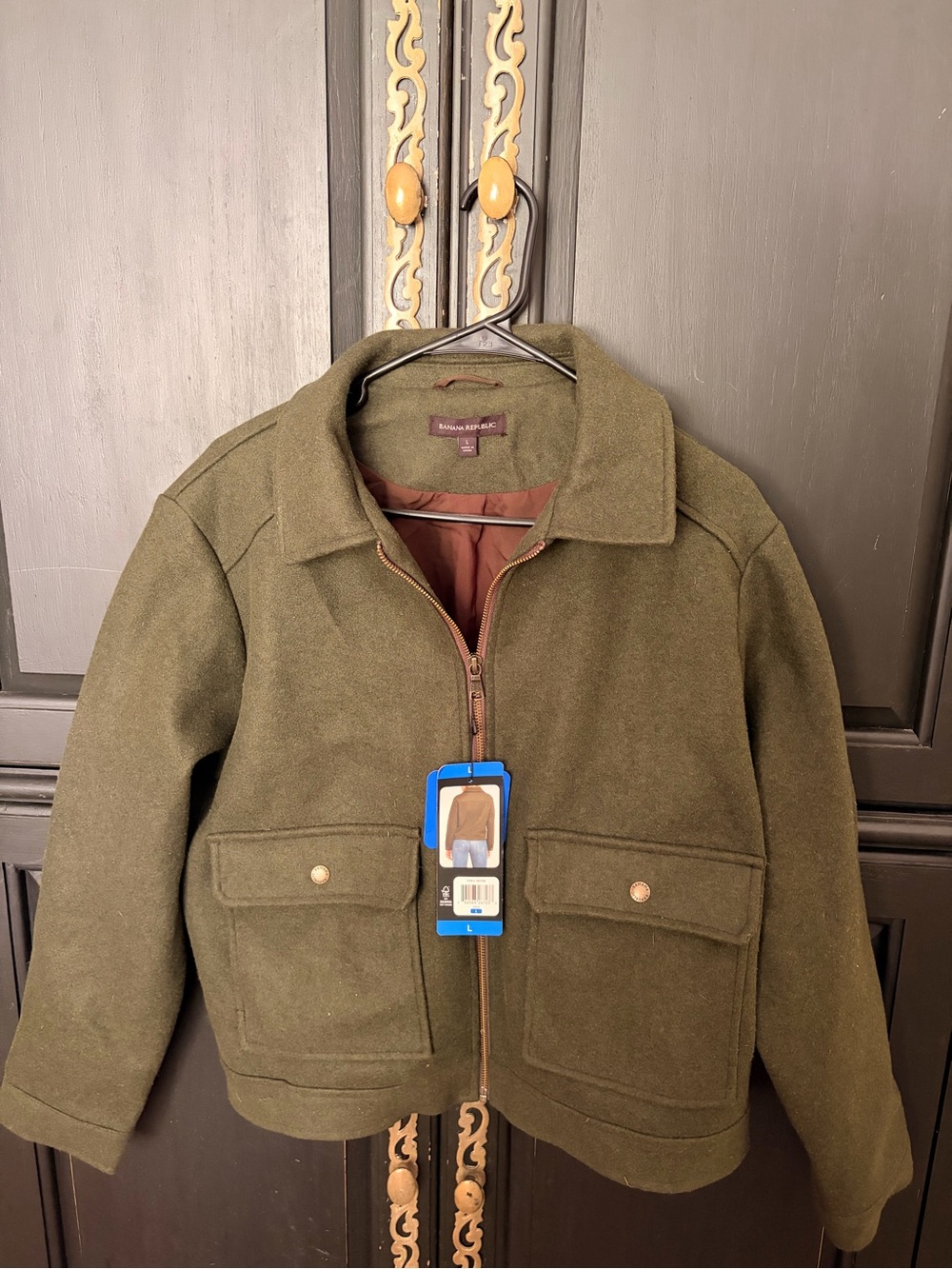 Banana Republic Olive Green Wool-Blend Zip Front Jacket